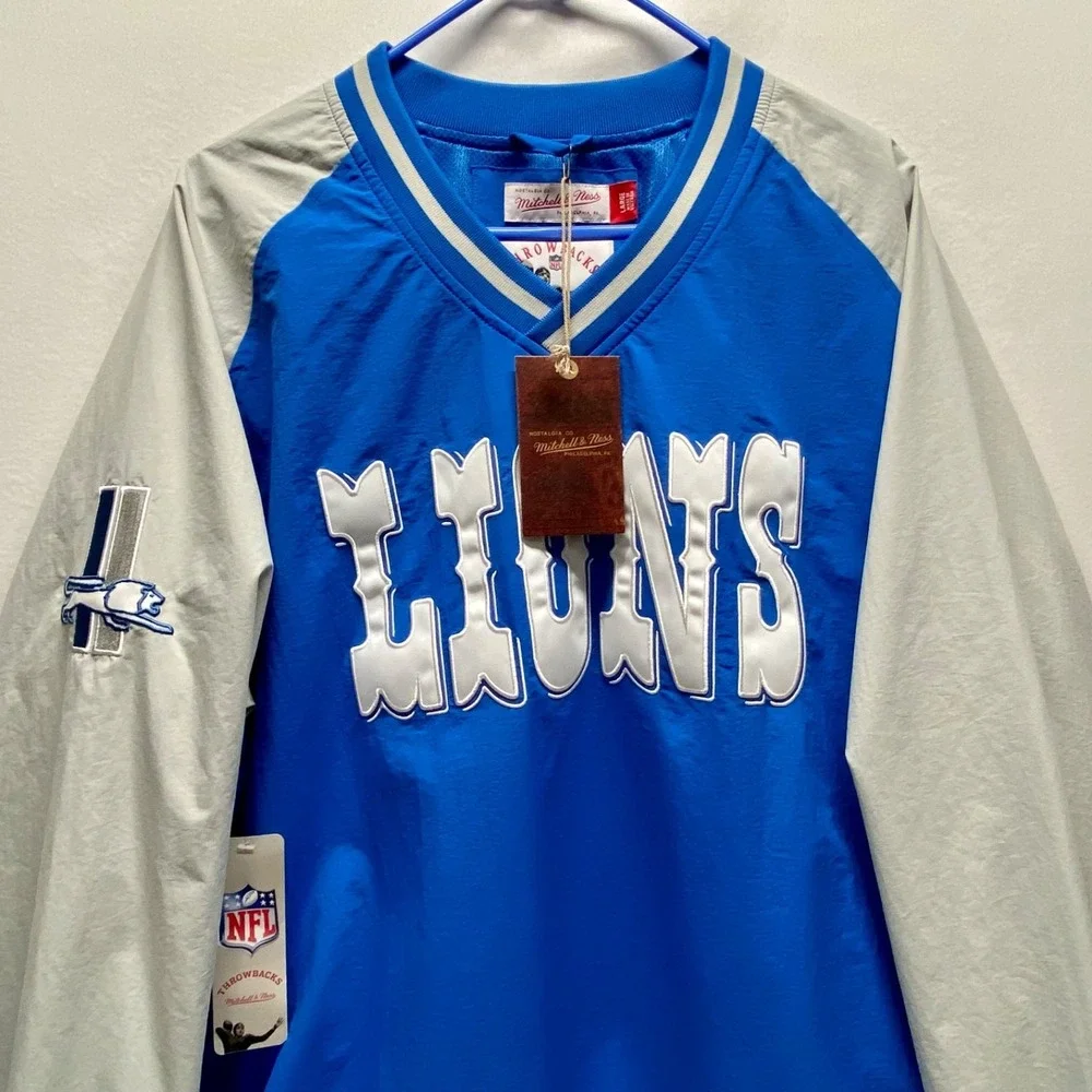 Detroit‎ Lions NFL Jacket Large Blue LS LW Pullover Football Throwback M & N NWT